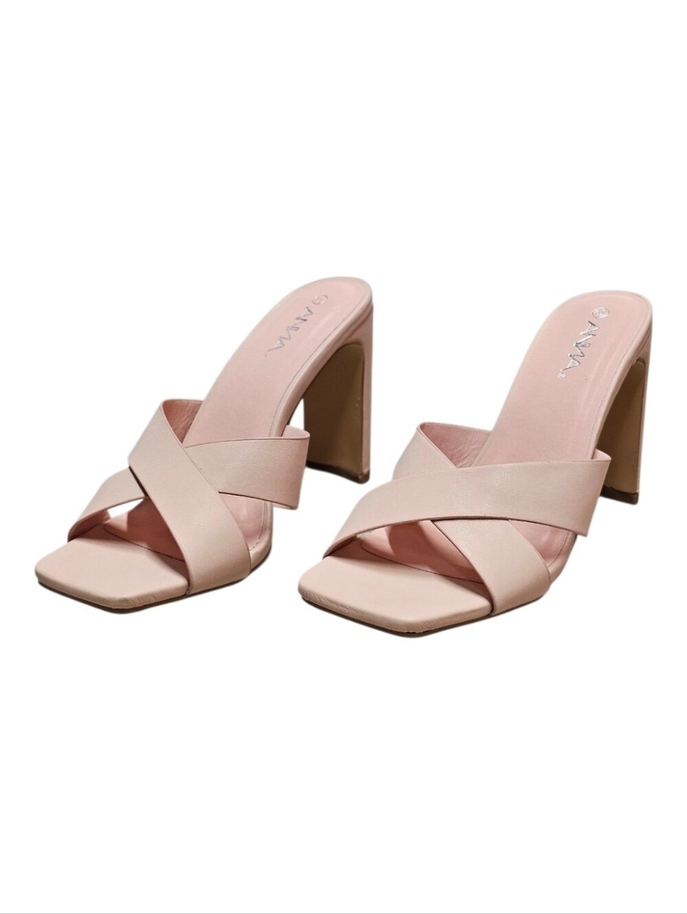 Womens Pink Block Heel Sandals With Criss-Cross Straps & Square Toe Design - Picture 14 of 14